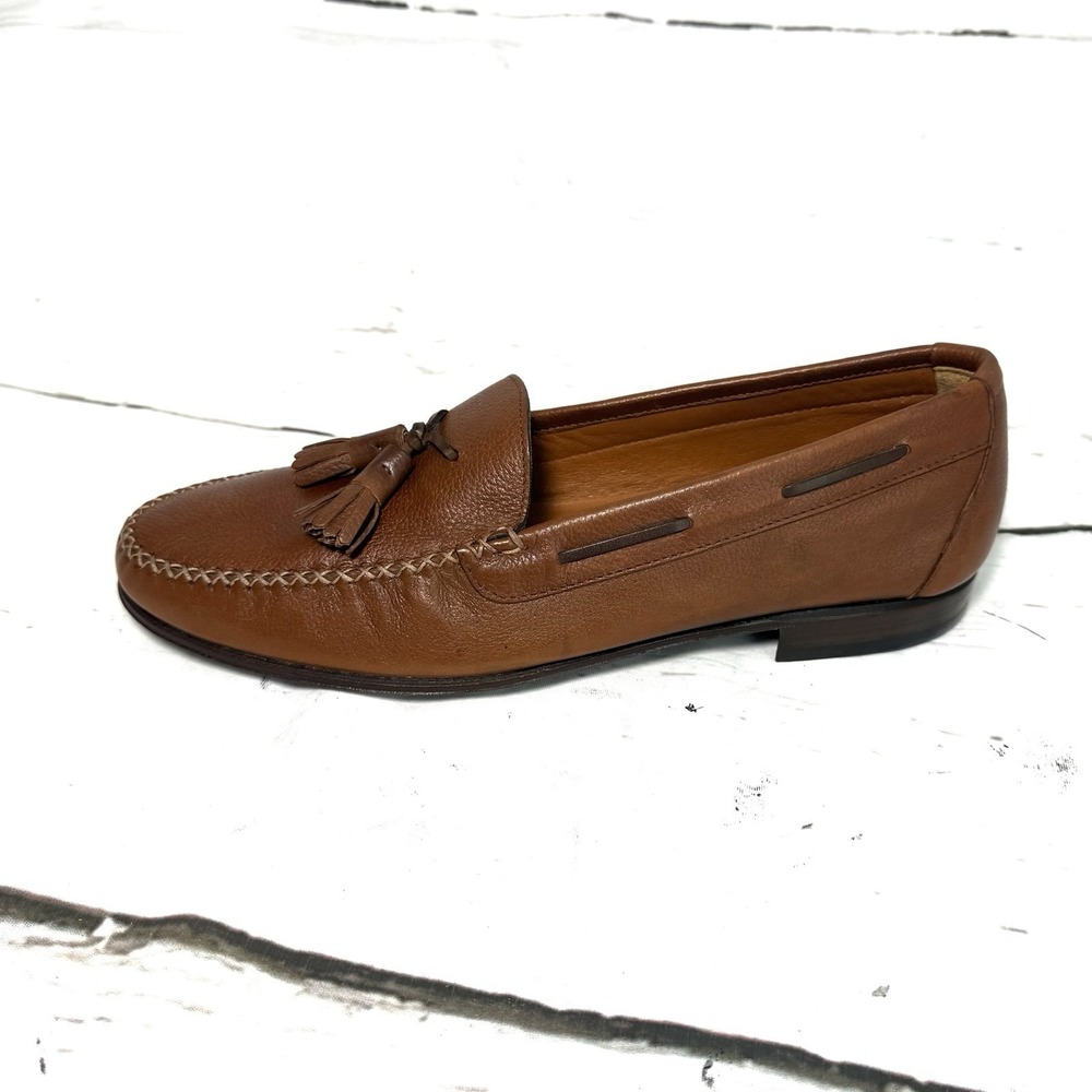 Vintage Salvatore Ferragamo Shoes Men's 9D Brown Tassel Loafers Pebbled Leather